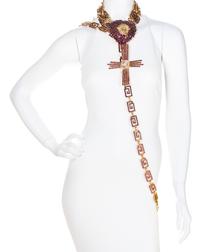 A Gianni Versace Purple Rhinestone Heart Choker and Chain Belt, Heart: 4" x 3.5"; Crosses: 5.5" x 4.5".