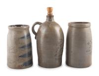 Two Cobalt-Decorated Stoneware Canners and Jug