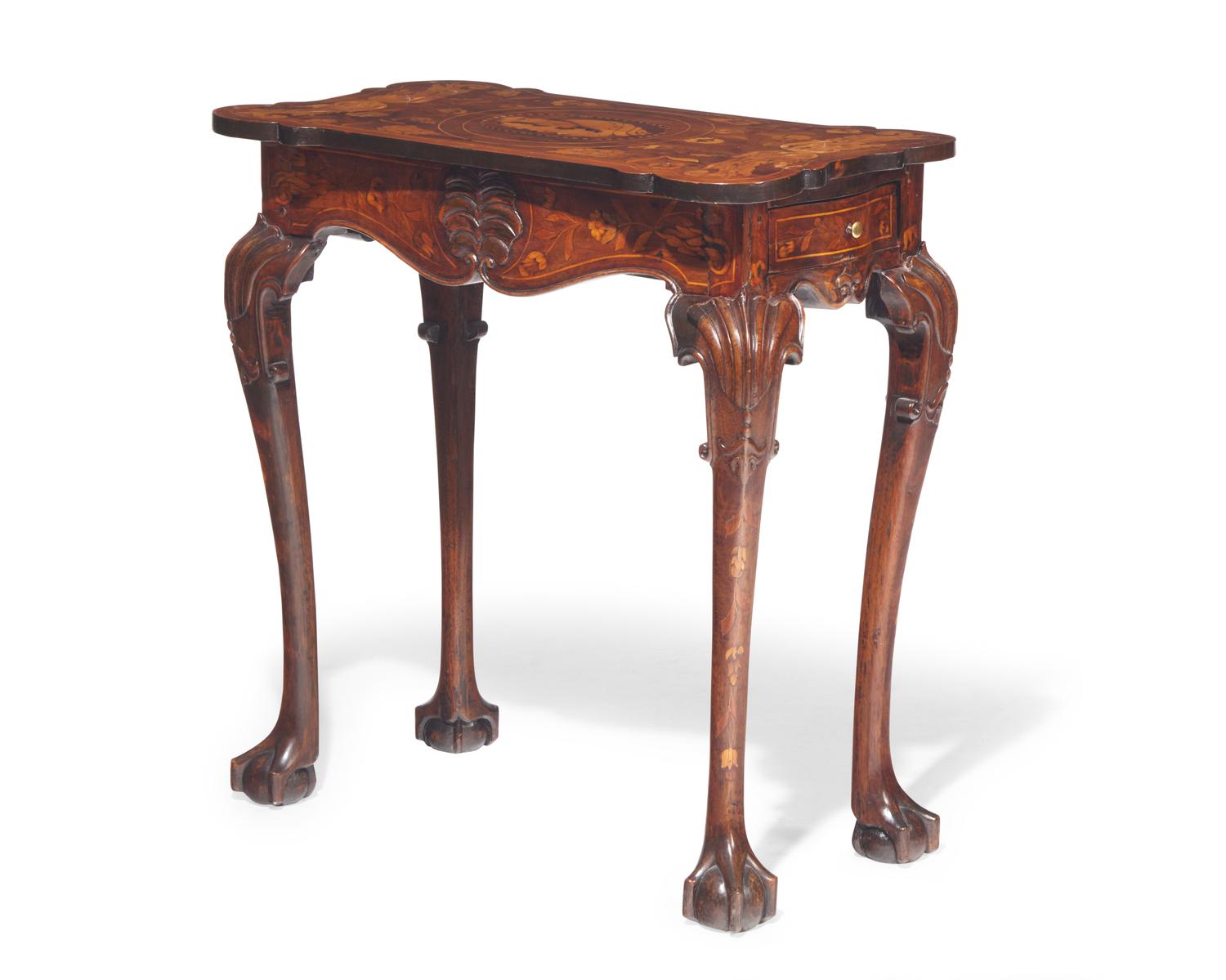 An Anglo-Dutch Carved Mahogany and Marquetry Side Table, 18th / 19th Century, With Modifications