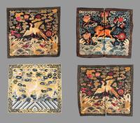 Four Embroidered Silk Rank Badges, Buzi