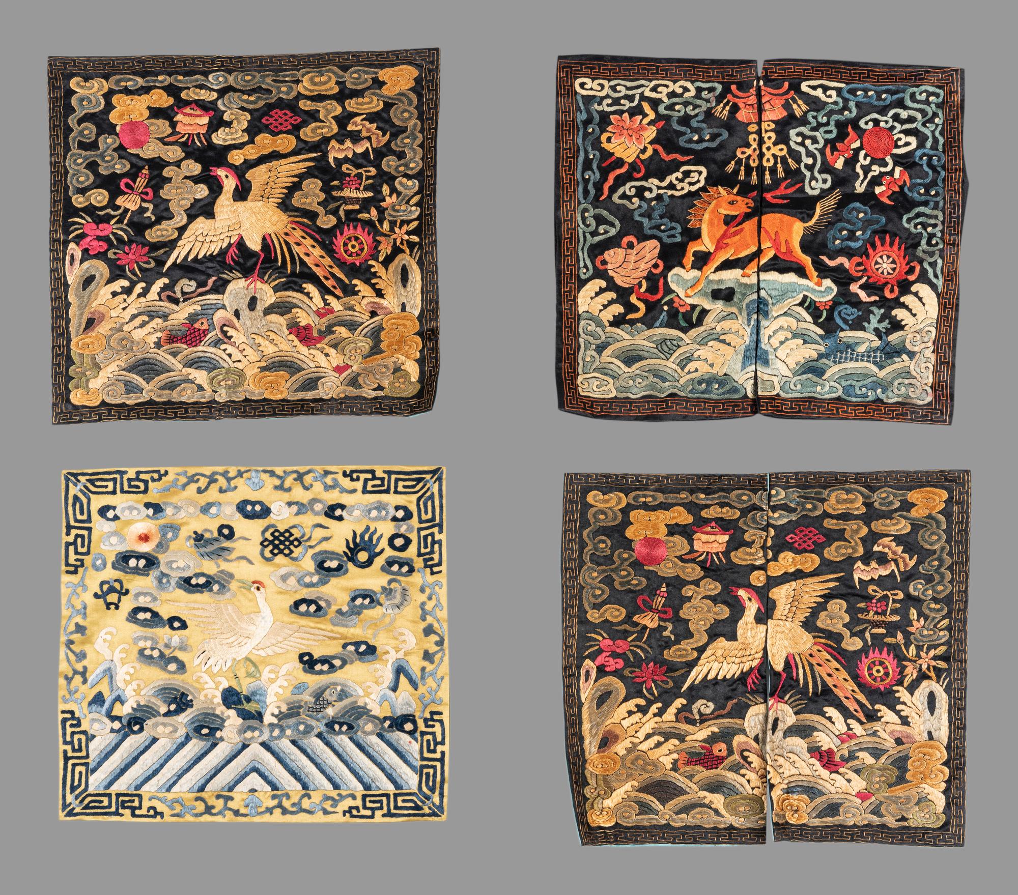 Four Embroidered Silk Rank Badges, Buzi