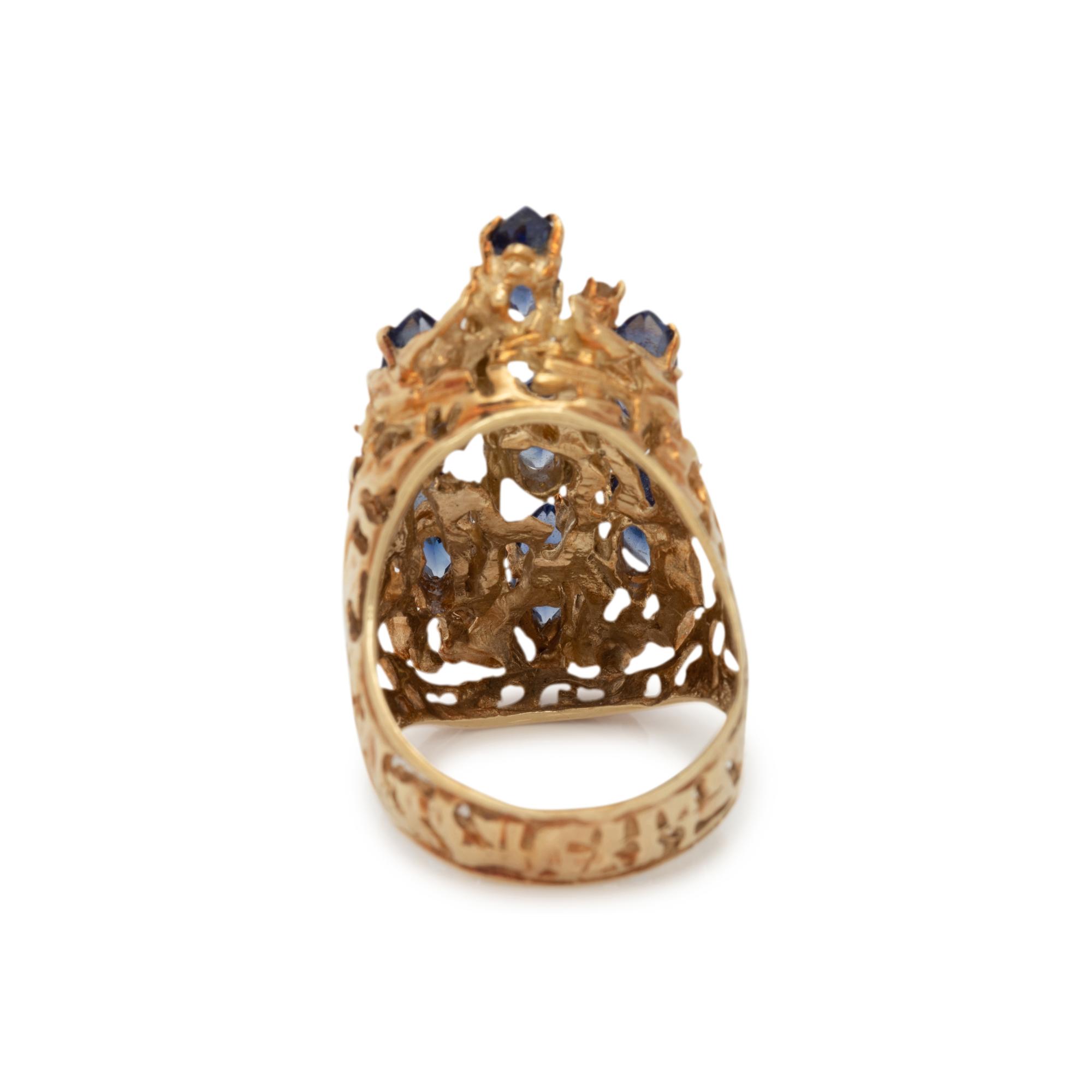 YELLOW GOLD, BLUE GLASS AND DIAMOND RING