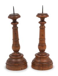 A Pair of French Olivewood "Pique Cierge" Candlesticks