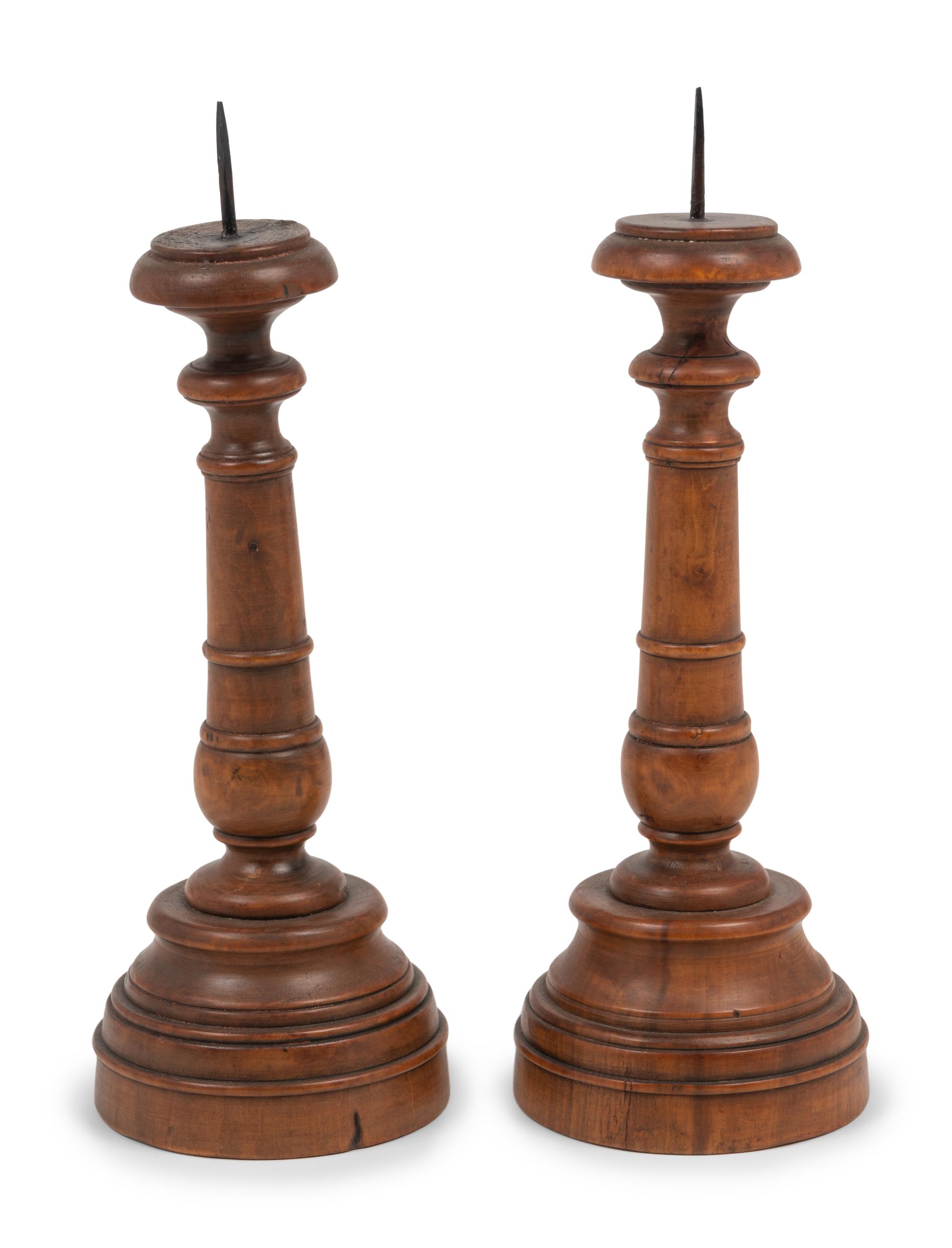 A Pair of French Olivewood "Pique Cierge" Candlesticks