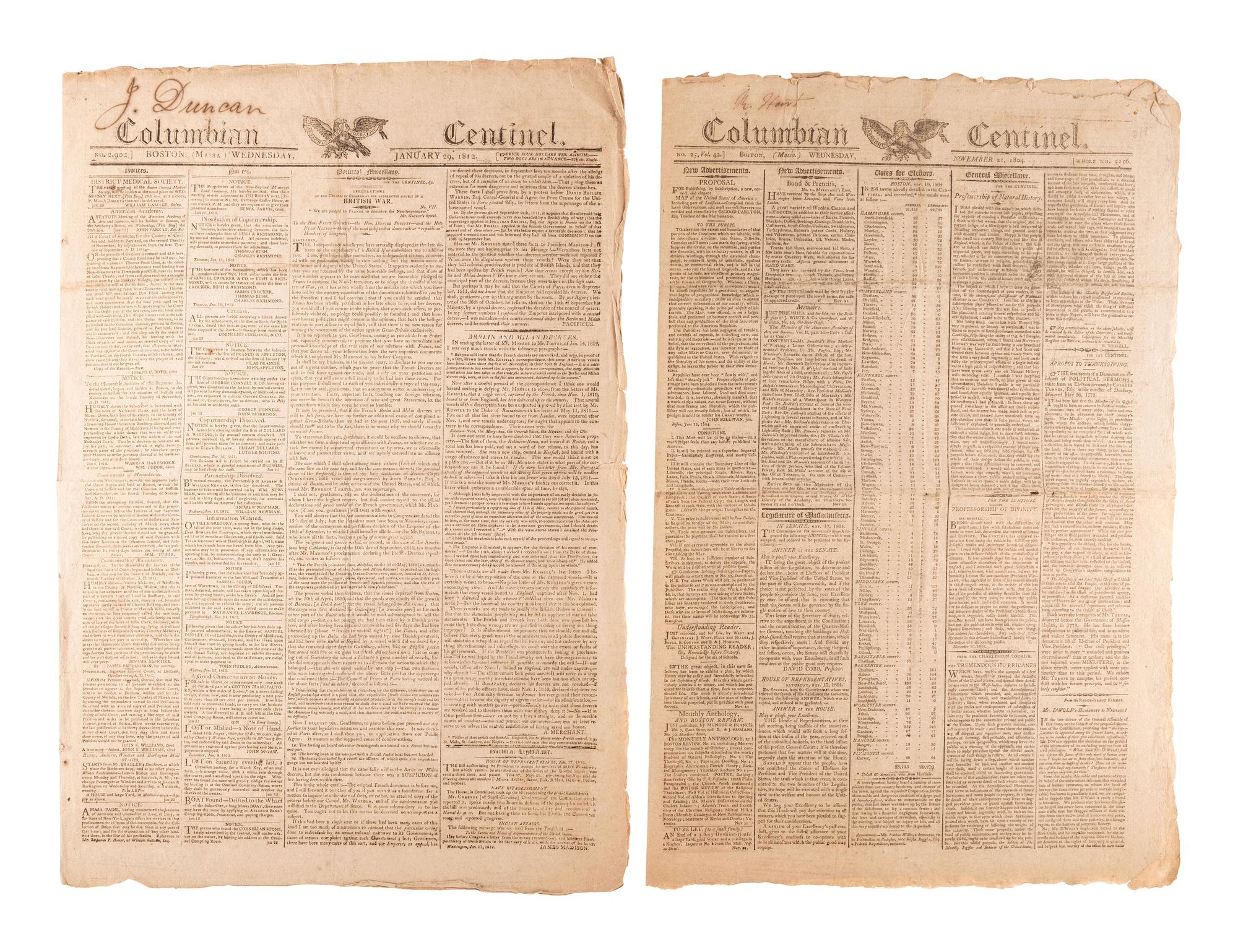 [WAR OF 1812]. A group of 7 newspapers printed before and during the War of 1812-period, incl. reports on the military, politics, and advertisements for enslaved African Americans.