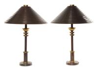 A Pair of Modernist Brass Table Lamps Height 21 inches.