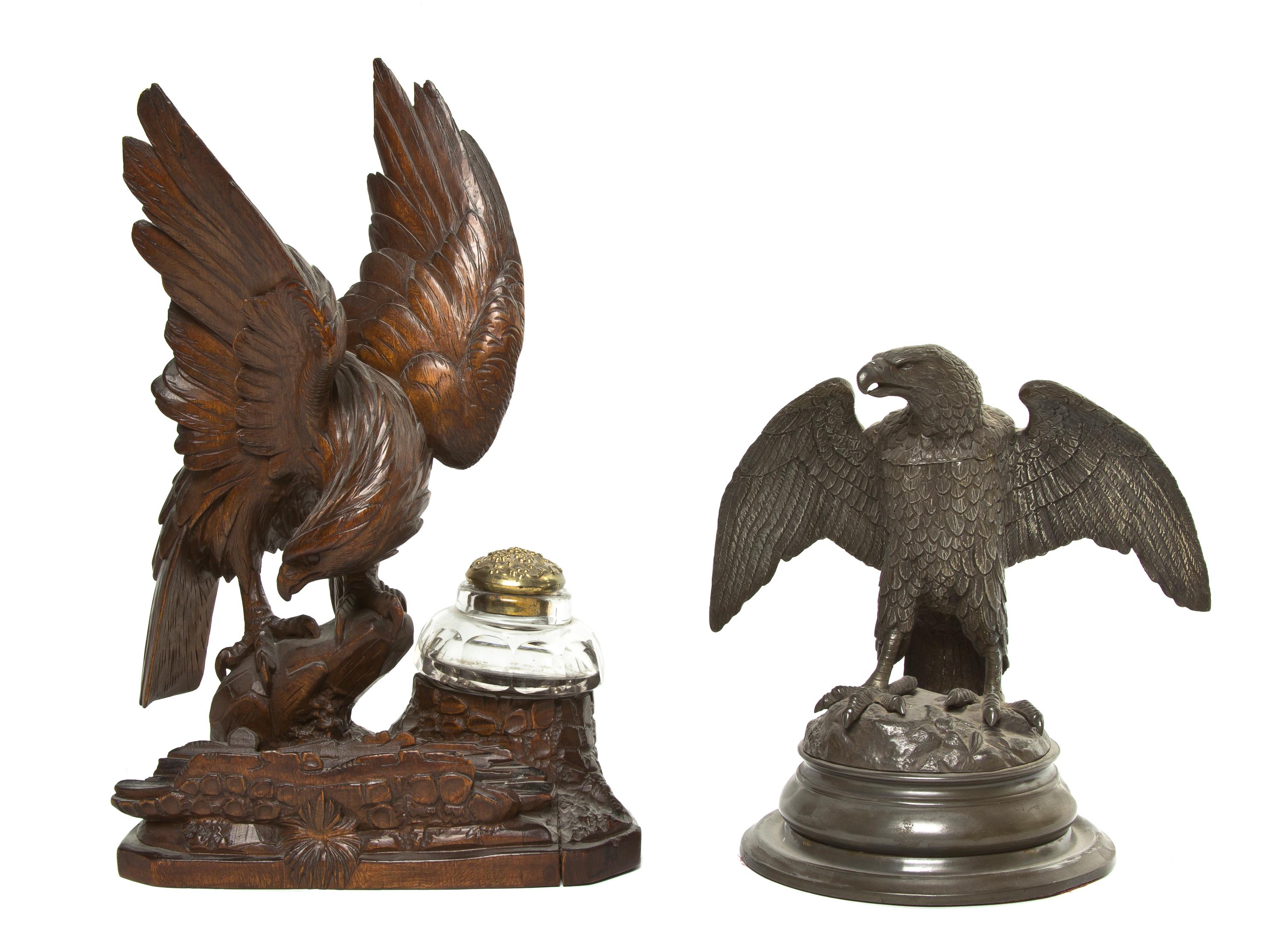 A Carved Wood Inkwell, Height of first 11 1/2 inches.