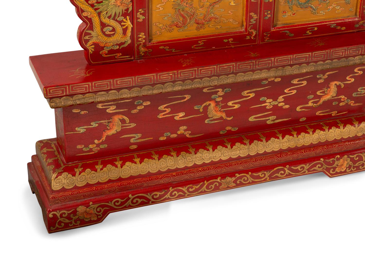 A Chinese Carved Hardstone-Inset Lacquer Nine-Panel Screen