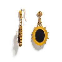 VICTORIAN, HARDSTONE CAMEO EARRINGS