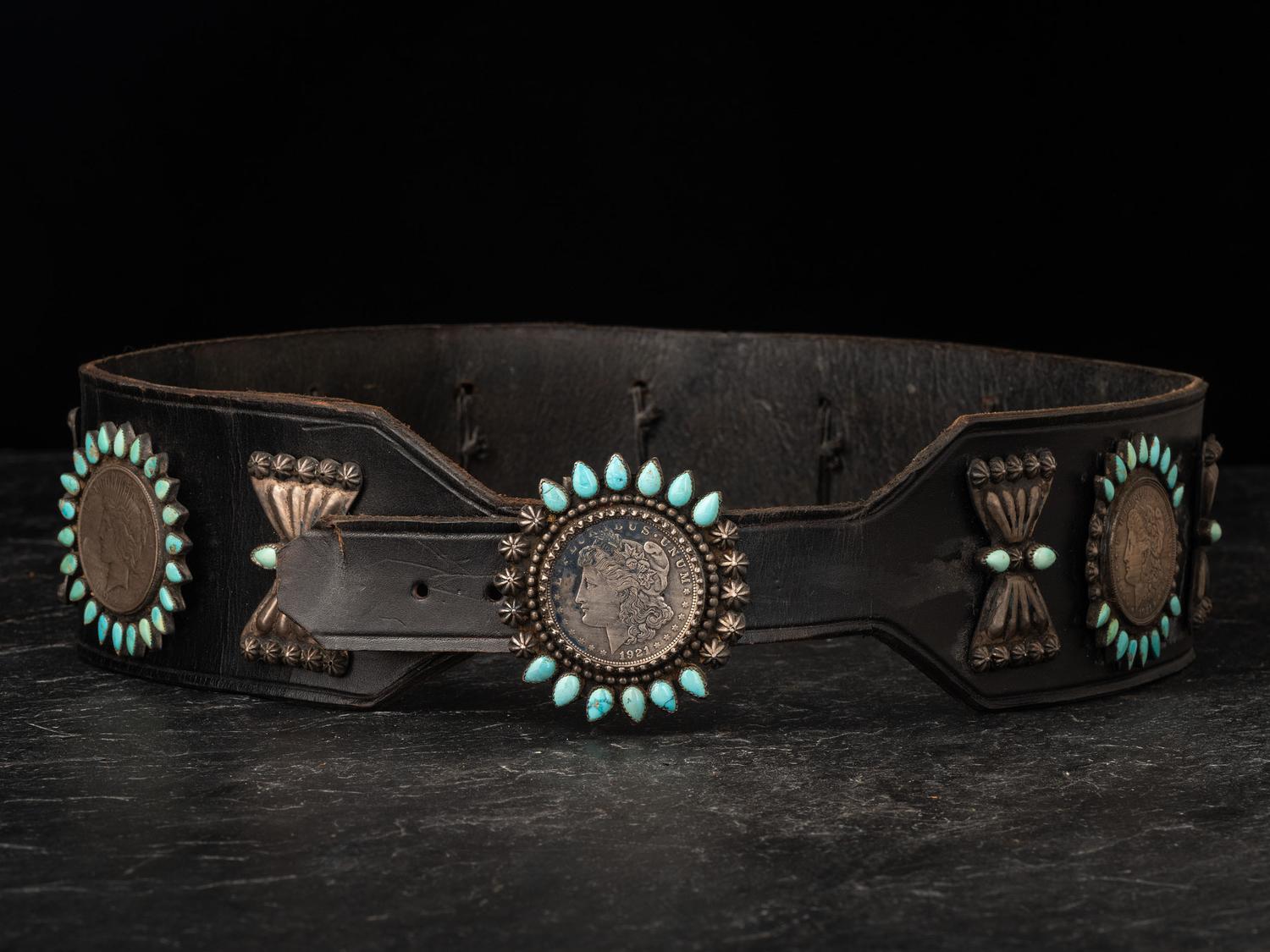 Navajo Silver Dollar and Petit Point Turquoise Concha Belt