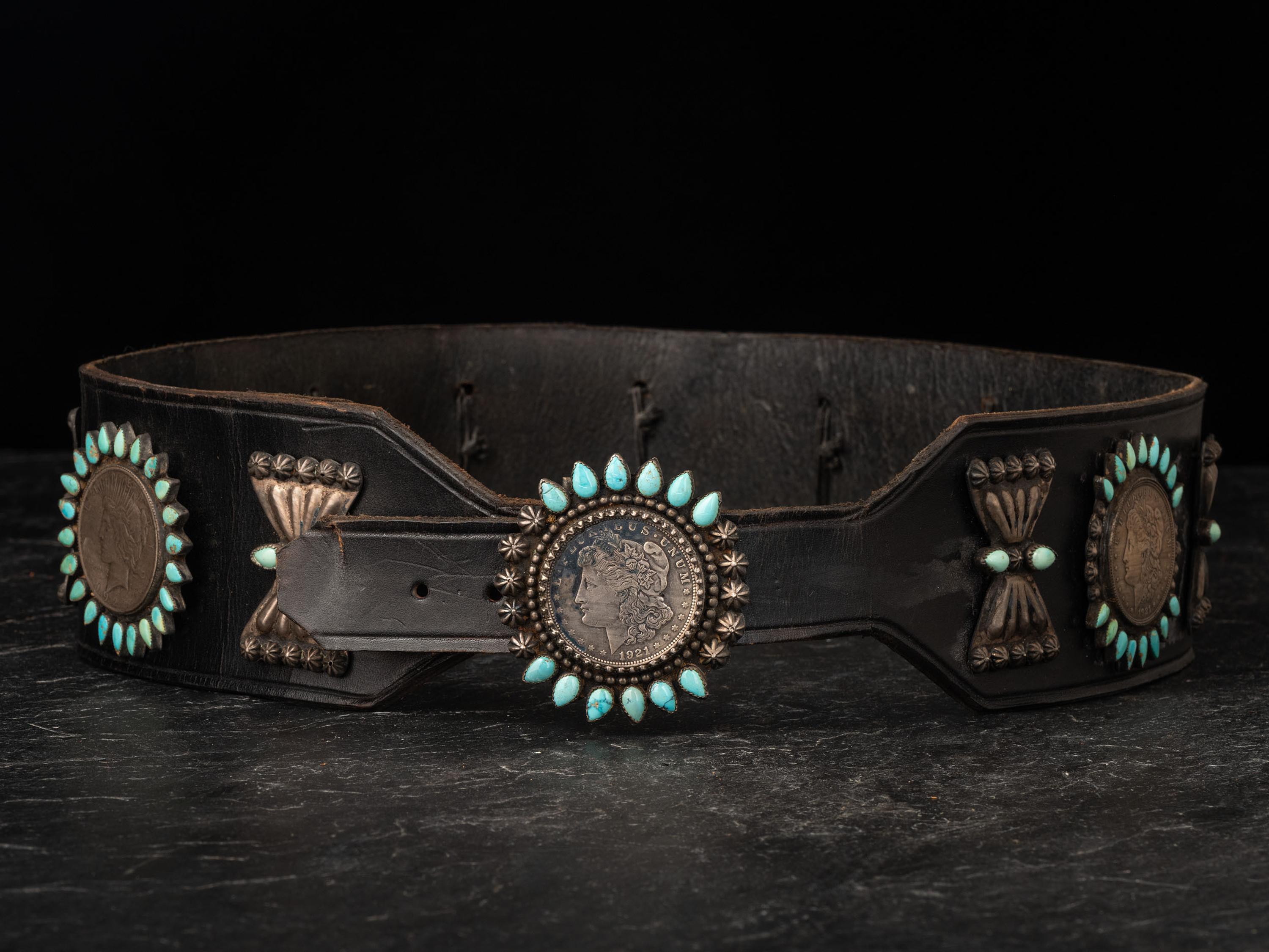 Navajo Silver Dollar and Petit Point Turquoise Concha Belt
