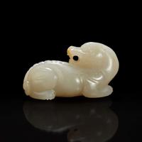 A Small Chinese carved grayish white jade figure of mythical beast 白玉小瑞兽 Qing Dynasty ?