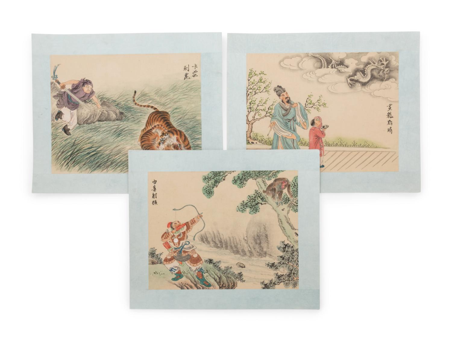 A Group of Chinese Ink and Color on Silk Paintings