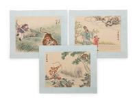 A Group of Chinese Ink and Color on Silk Paintings