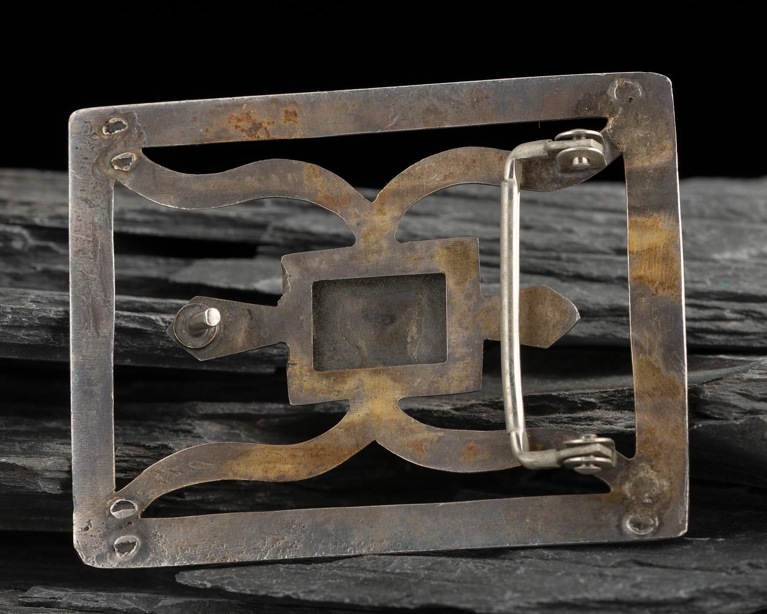 Navajo Sandcast Silver and Turquoise Belt Buckle