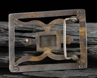 Navajo Sandcast Silver and Turquoise Belt Buckle