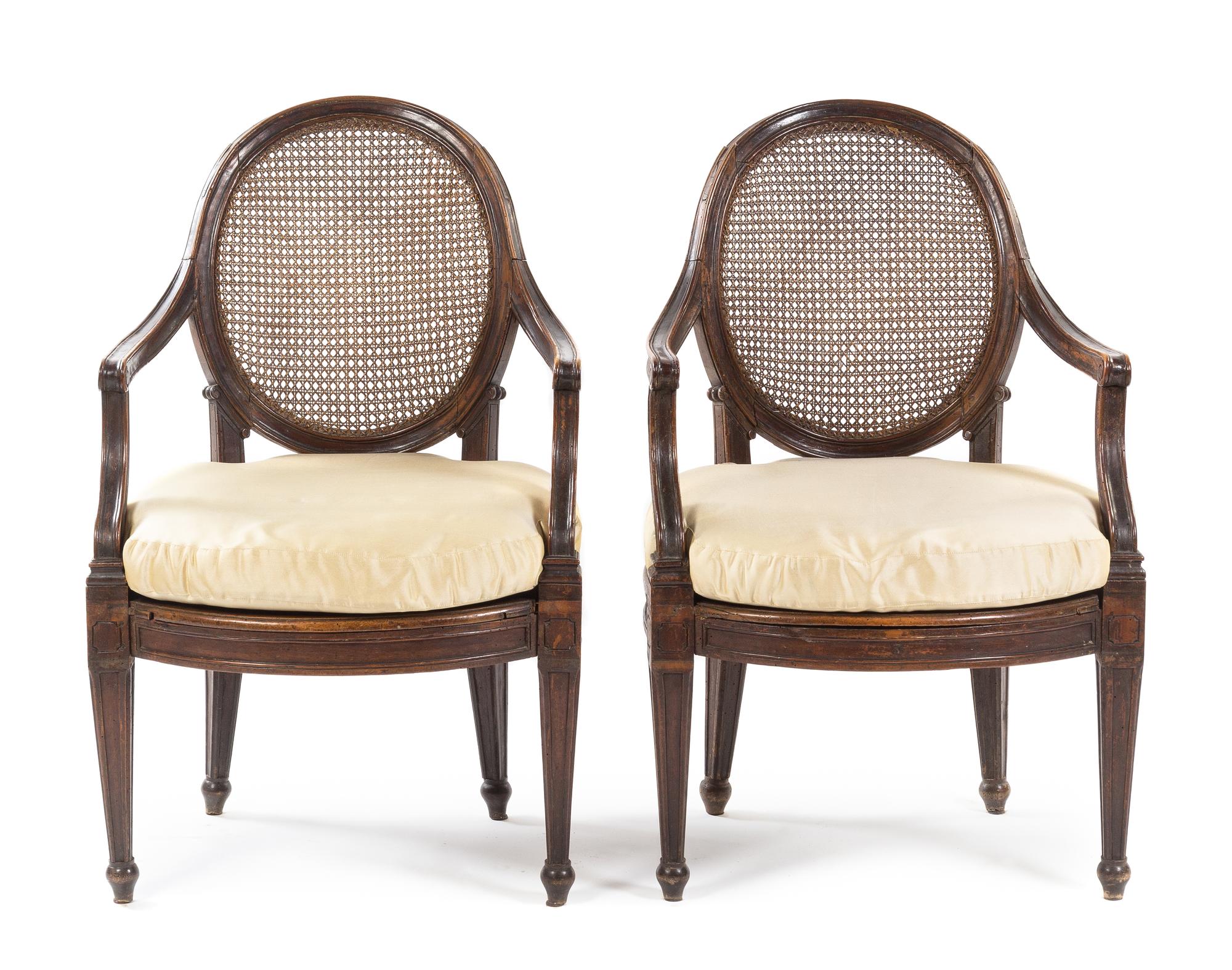 A Pair of Italian Walnut Fauteuils Height 36 inches. — GENOA, CIRCA 1790