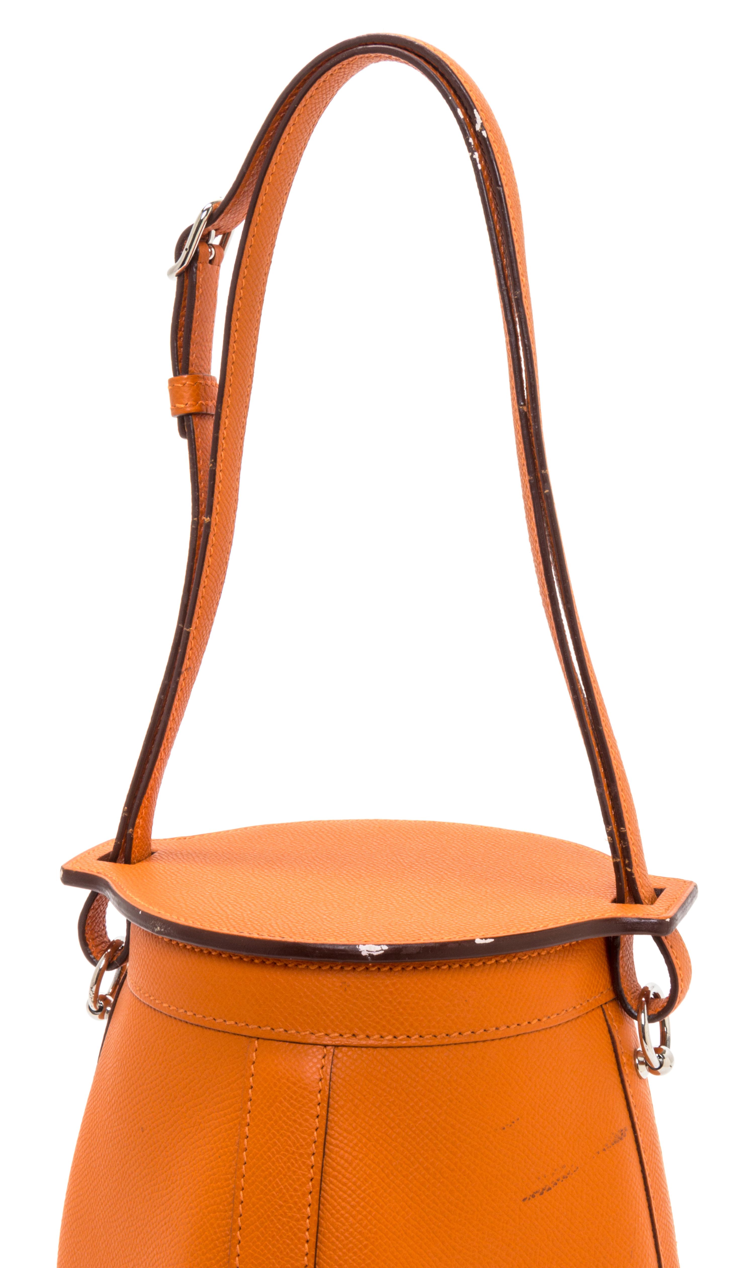 An Hermes Orange Clemence Feed Handbag, 6.75" x 7.25" x 5".