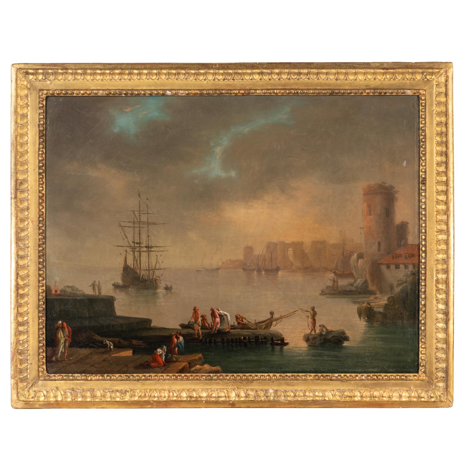 Circle of Charles François Lacroix (French, born c. 1700-1782) — Fishermen in a Bay by a Mediterranean Coast
