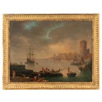 Circle of Charles François Lacroix (French, born c. 1700-1782) — Fishermen in a Bay by a Mediterranean Coast