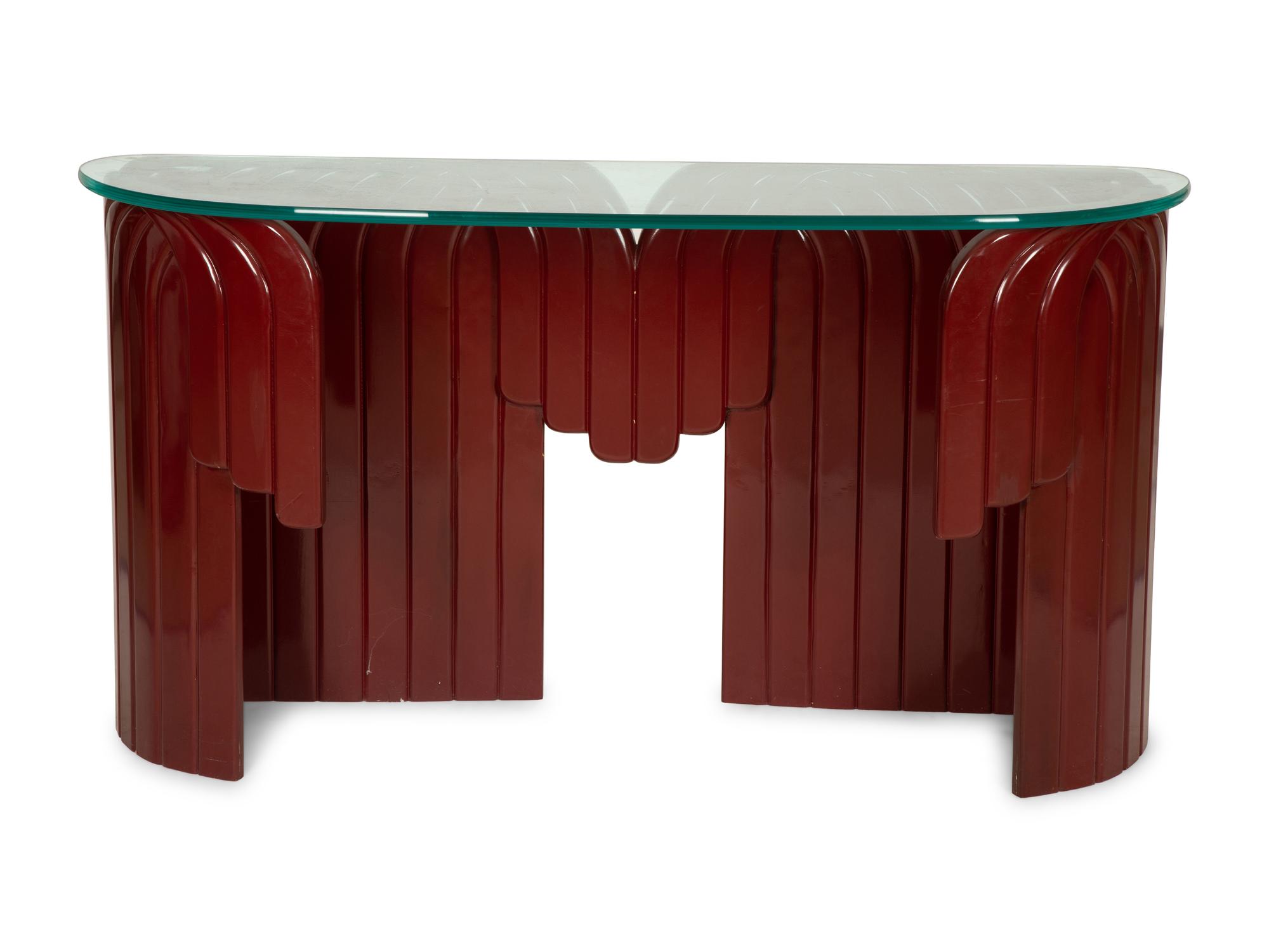 A Gampel & Stoll Anamporphic Red Lacquer Console Table by Asher Israelow — Circa 1960