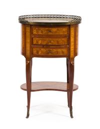 A Louis XV/XVI Transitional Style Parquetry Table en Chiffonier Height 28 1/2 x width 18 x depth 12 3/4 inches. — PAUL SORMANI, LATE 19TH CENTURY