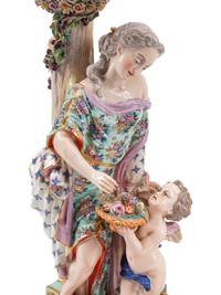 A Pair of Large German Porcelain Figural Six-Light Candelabra