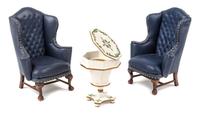 Two Tufted and Leather Upholstered Wingback Chairs Height of chair 4 1/2 x width 3 3/8 x depth 2 1/2 inches. — Joan Ince