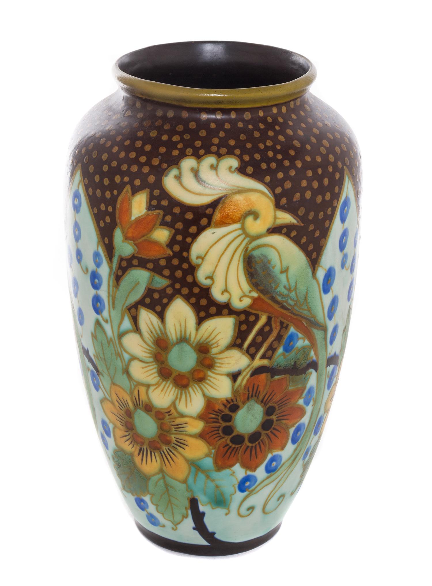 A Boch Freres Keramis Vase Height 13 3/4 inches.