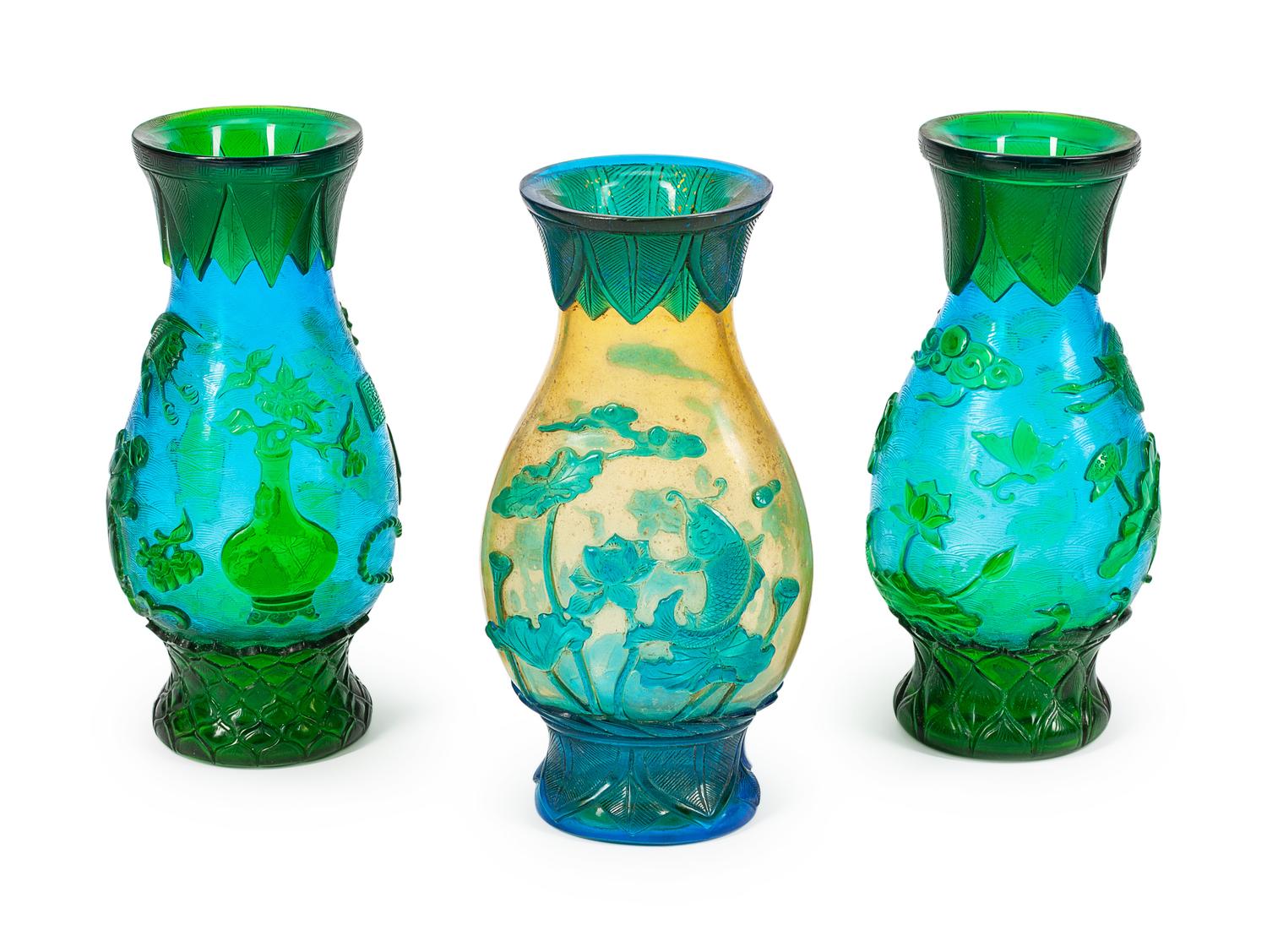 A Peking Glass Three-Piece Garniture