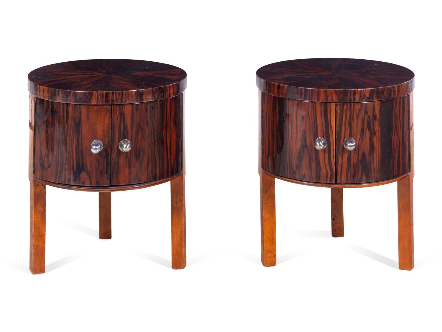 A Pair of Swedish Rosewood Cylindrical Side Tables