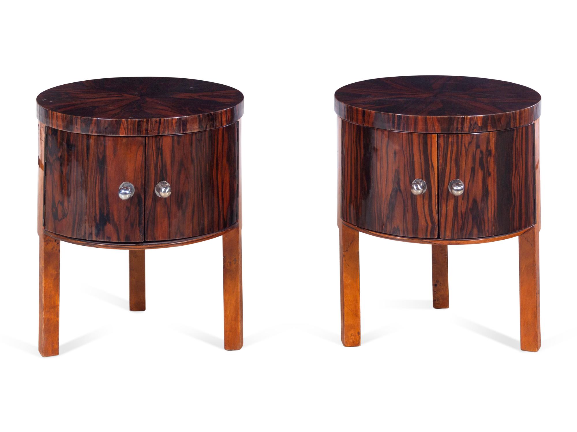 A Pair of Swedish Rosewood Cylindrical Side Tables