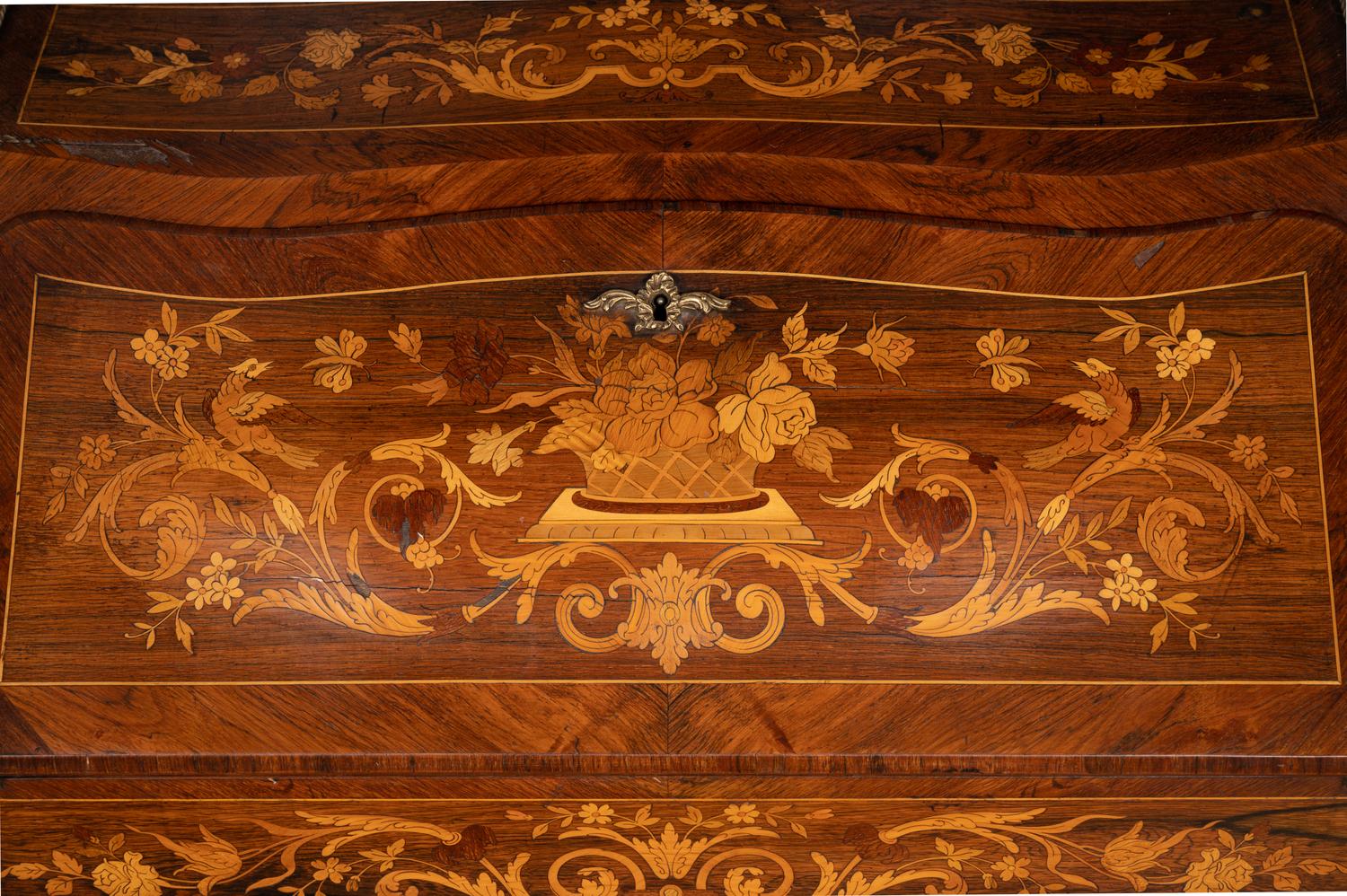 A Louis XV Style Gilt Bronze Mounted Marquetry Bureau en Pente