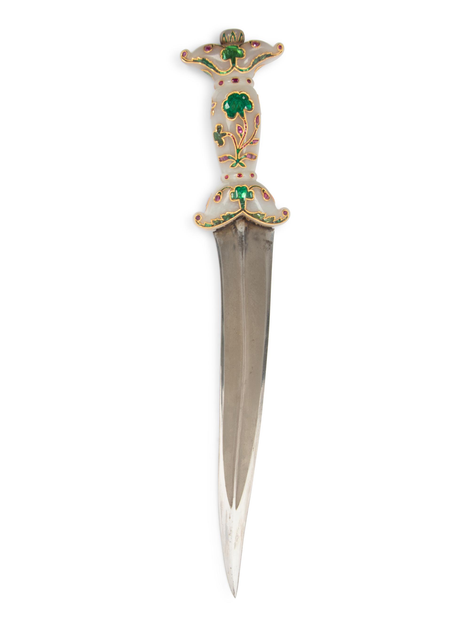 A Mughal Style Enameled and Hardstone Dagger
