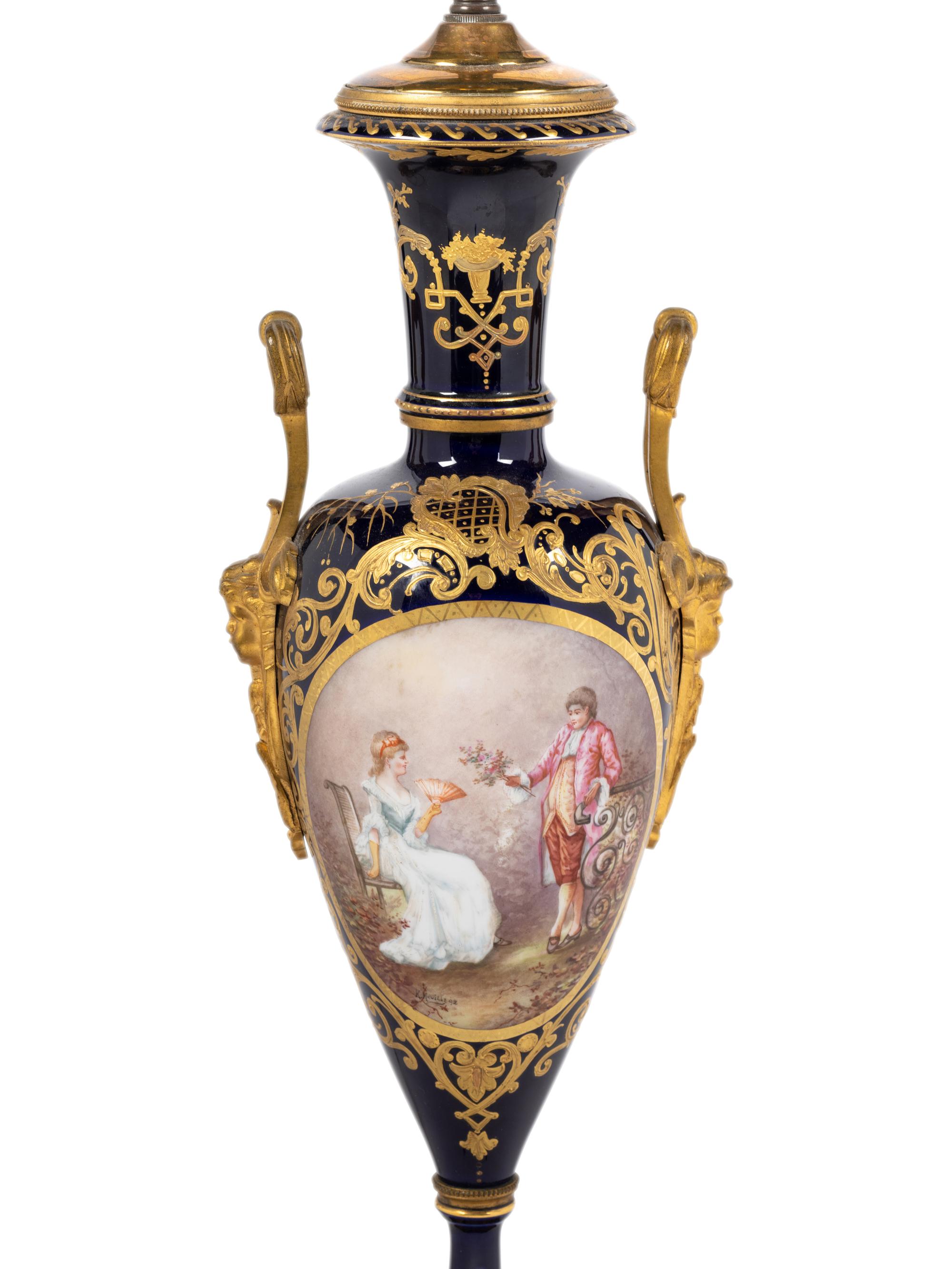 A Sèvres Style Porcelain Vase Mounted as a Lamp