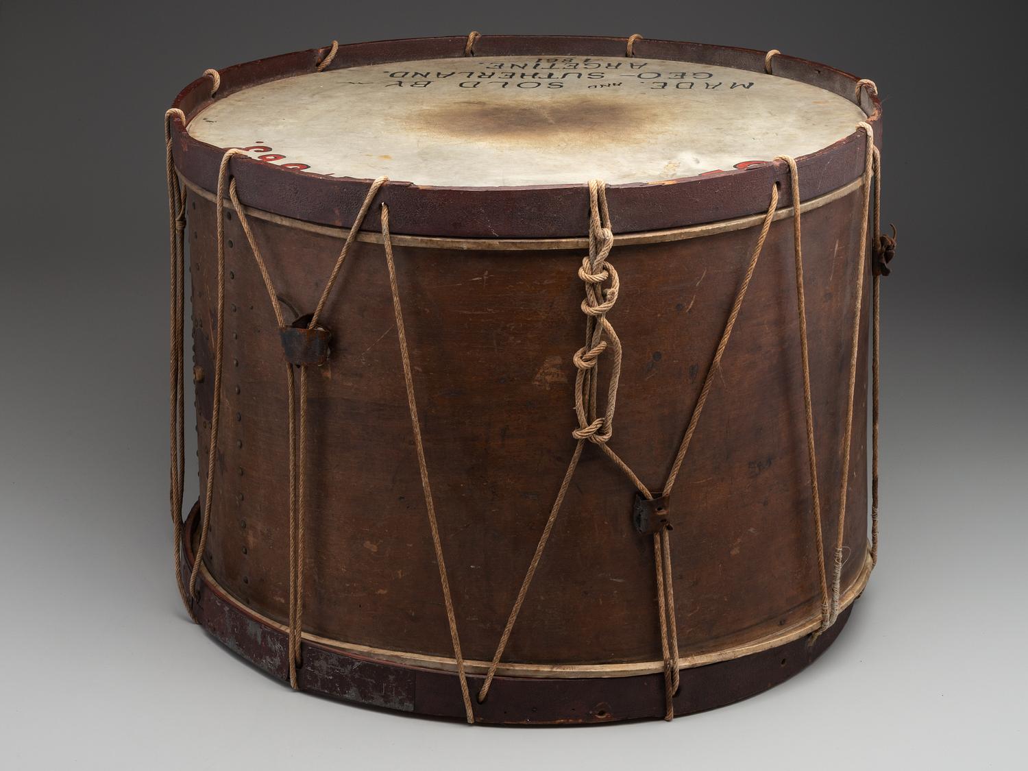 [CIVIL WAR]. Painted bass drum. Manufactured by George G. Sutherland, Argentine, [MI], 1861.