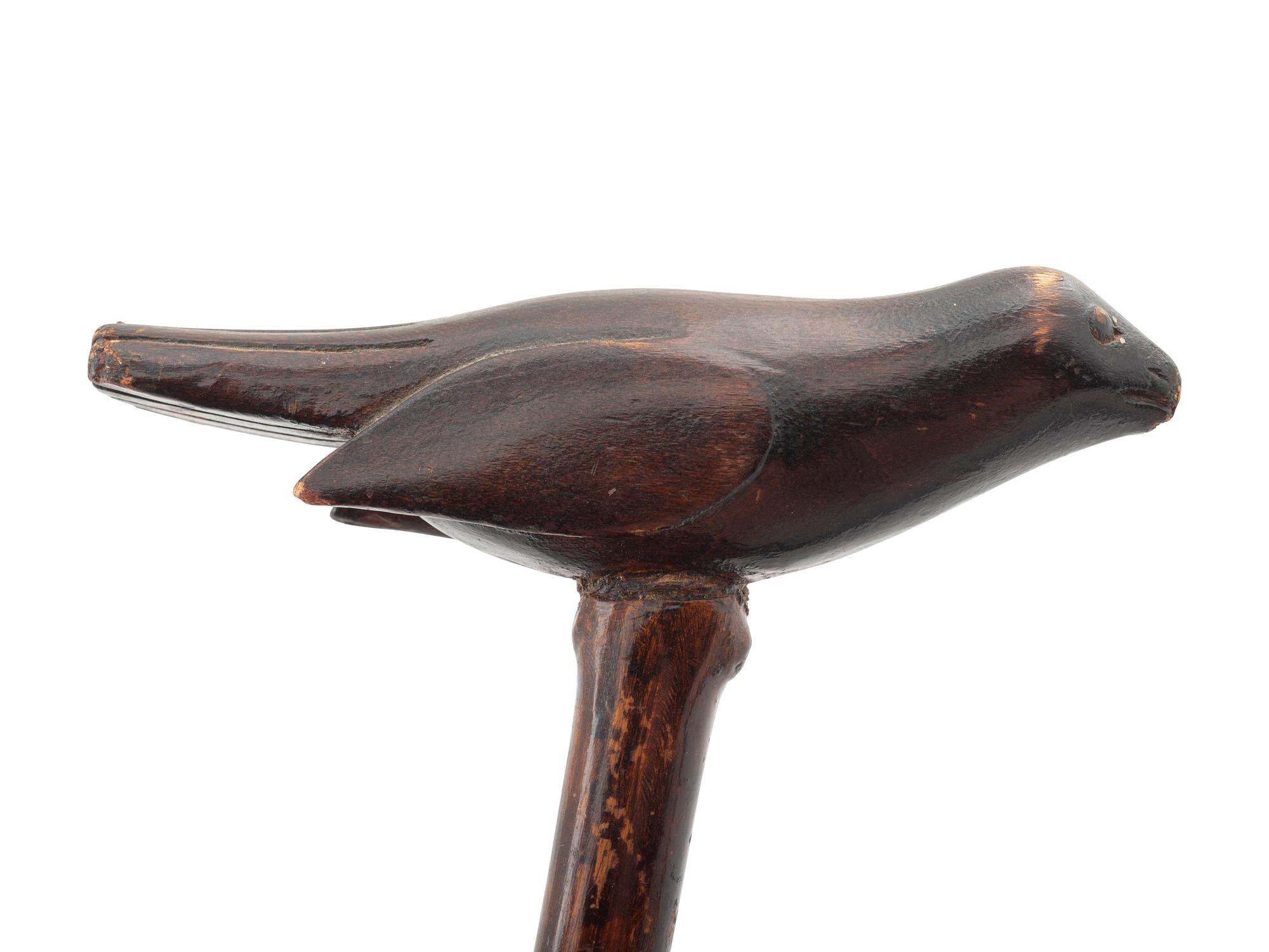 A Folk Art Carved Wood Bird and Serpent Cane