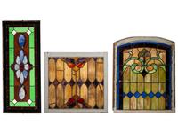 Three American Stained Glass Window Panels