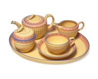 A Six Piece Wedgwood Yellow and Blue Jasperware Tea Service