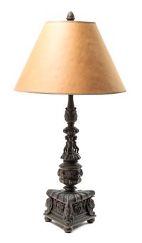 An Italian Patinated Bronze Lamp Height 35 inches.