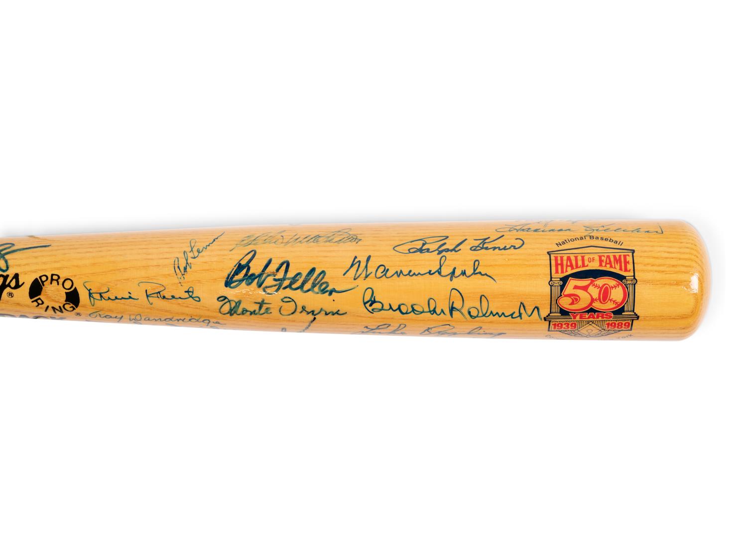 A National Baseball Hall of Fame 50th Anniversary Signed Autograph Bat (23 Signatures, Beckett Authentication Services Letter BAS Certified)