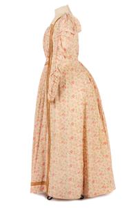 Printed Cotton and Lace Day Dress Trimmed with Velvet Ribbon, 1900