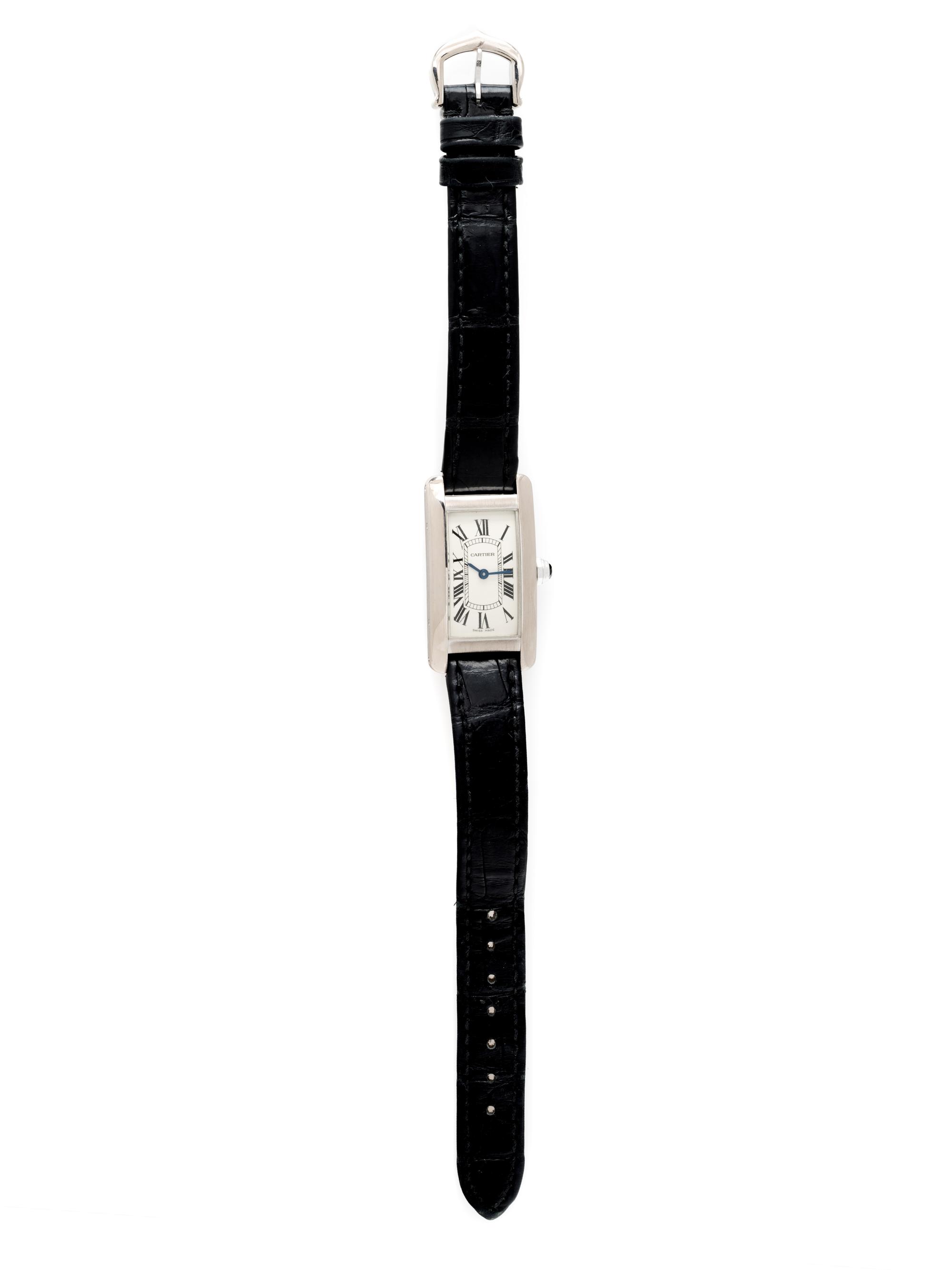 CARTIER, 18K WHITE GOLD 'TANK AMÉRICAINE WATCH, BOX & PAPERS