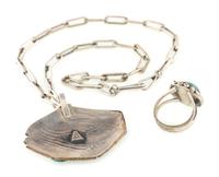 Silver Overlay and Turquoise Necklace, PLUS Silver and Turquoise Ring