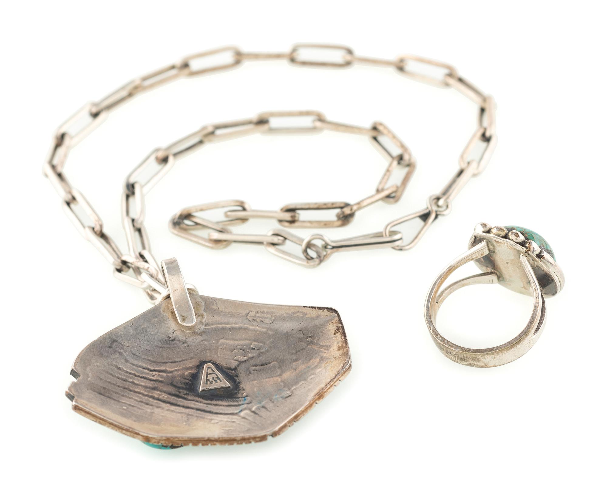 Silver Overlay and Turquoise Necklace, PLUS Silver and Turquoise Ring
