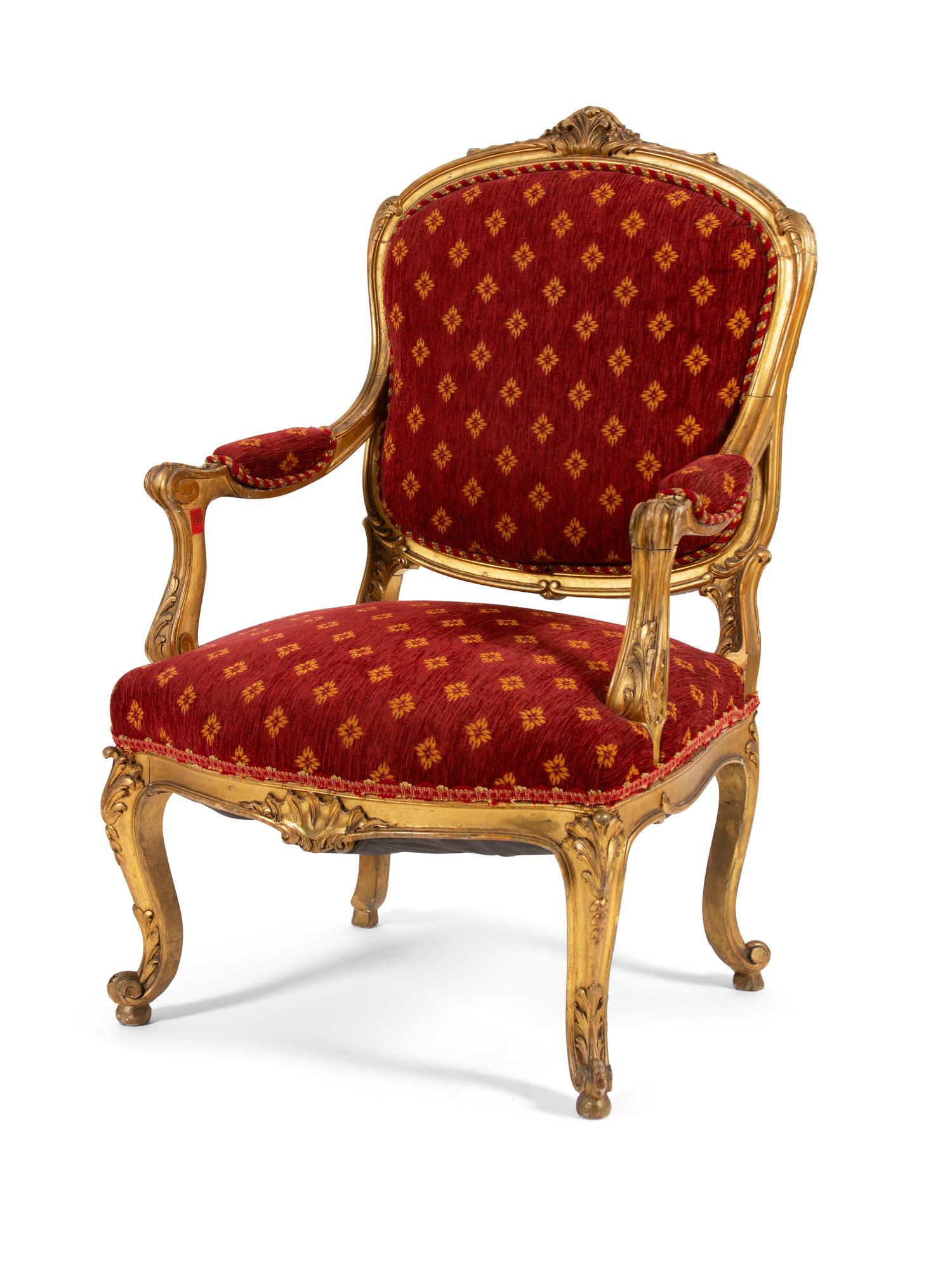 A Louis XV Style Carved Giltwood Fauteuil — 20TH CENTURY