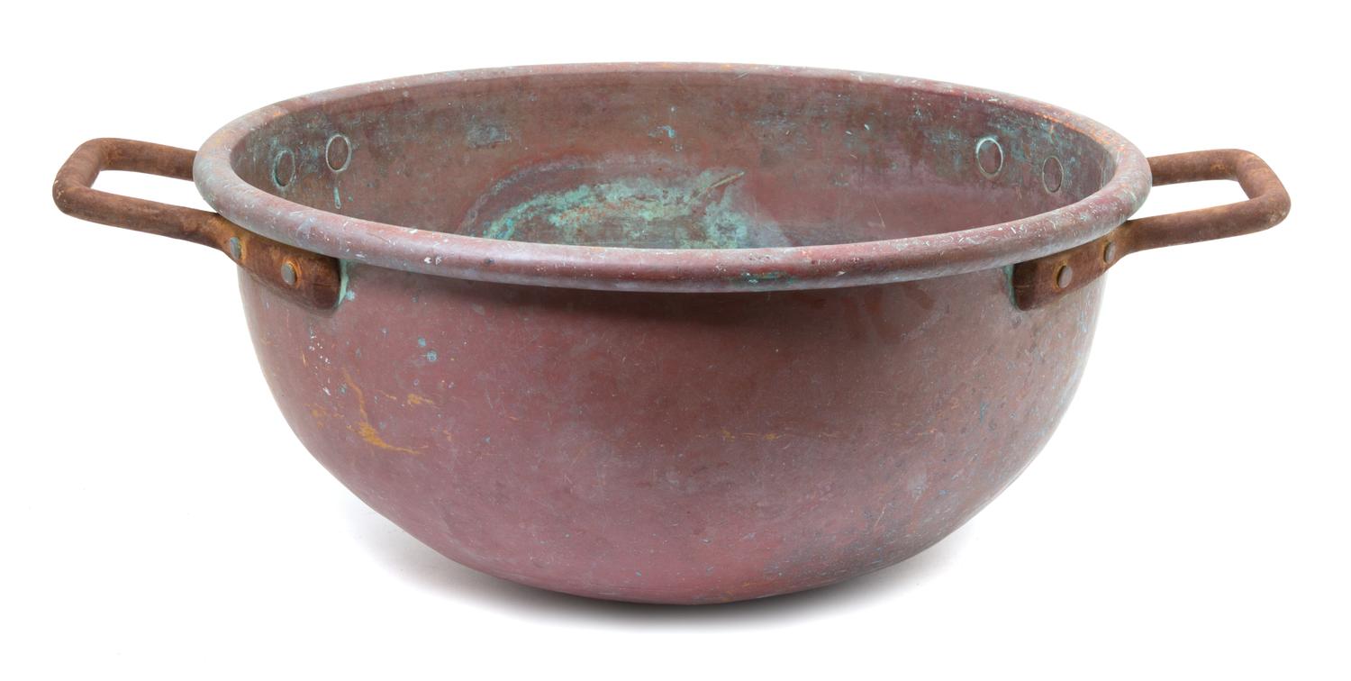Two Vintage Oversize Copper and Iron Vessels Diameter of larger 19 3/4 inches. — 19TH CENTURY