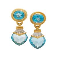 BLUE TOPAZ AND DIAMOND EARCLIPS