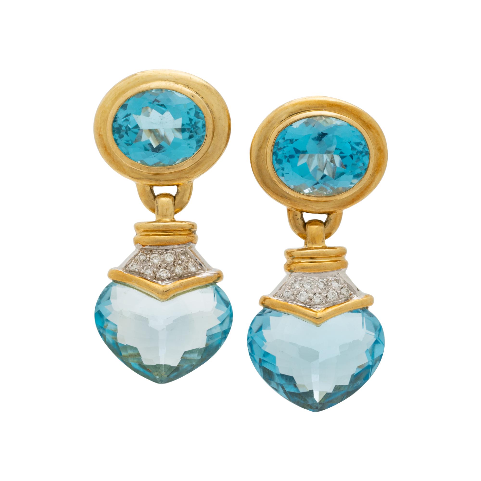 BLUE TOPAZ AND DIAMOND EARCLIPS