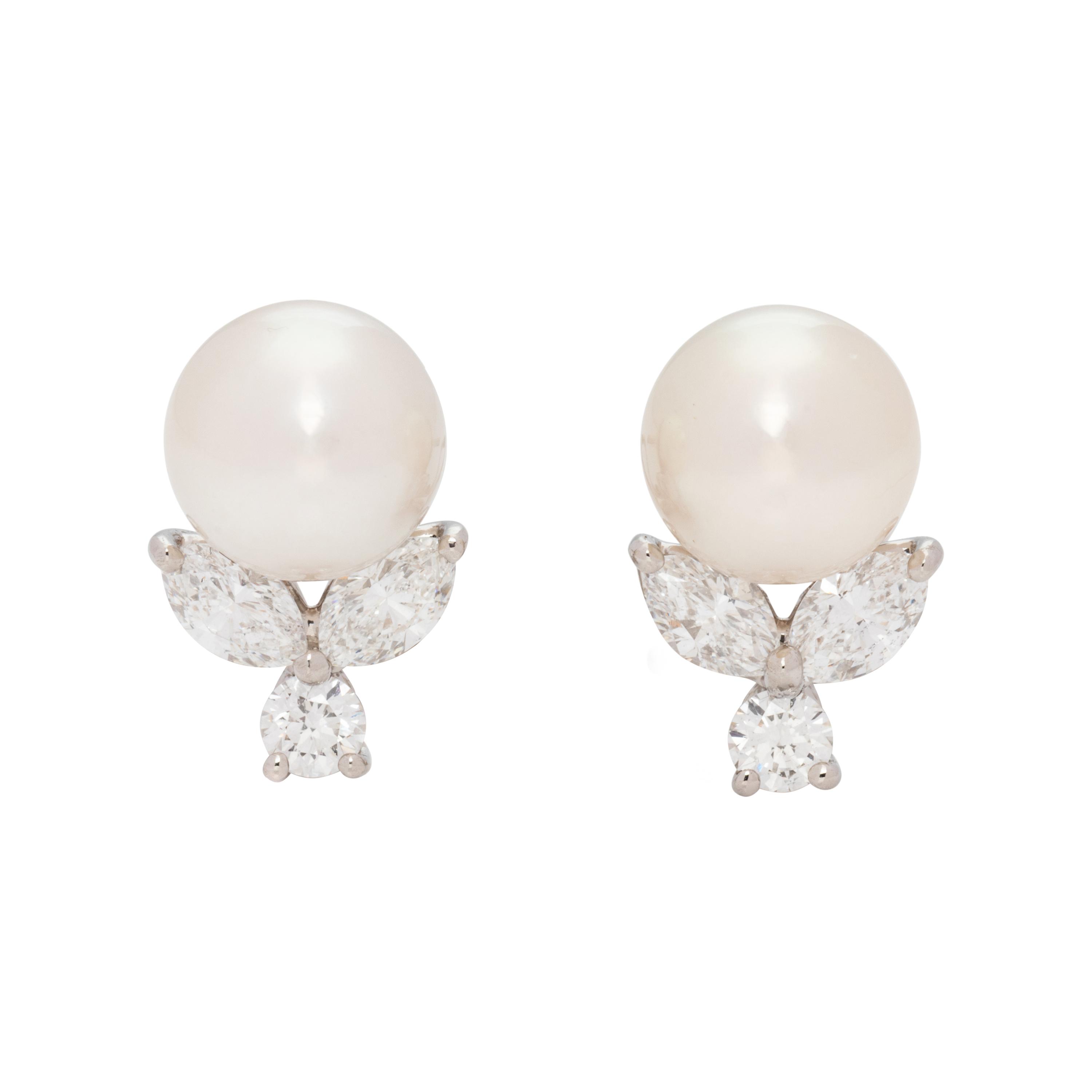 TIFFANY & CO., CULTURED PEARL AND DIAMOND EARCLIPS